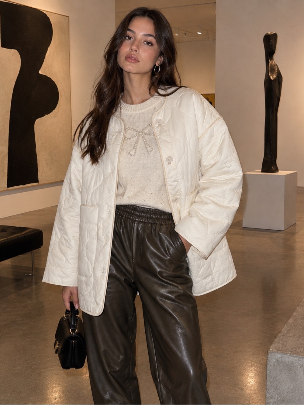 Abercrombie & Fitch Oversized Quilted Liner Jacket Ivory Ecru S From XS to M Y2K